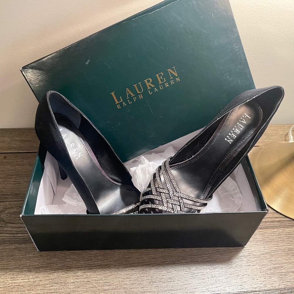 Ralph Lauren _Black, Rhinestone Peep-toe Heel